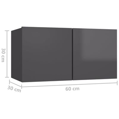 vidaXL væghængte tv-skabe 2 stk. 60x30x30 cm grå højglans