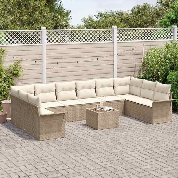 vidaXL Havesofa Sæt med pude 11 pcs Beige Poly rattan