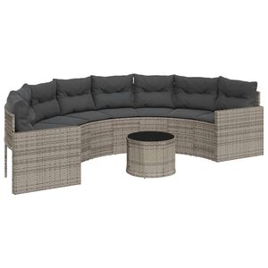 vidaXL havesofa med bord og hynder halvrund polyrattan gr&aring;