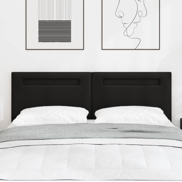 vidaXL LED sengegavl Sort 144 cm Faux l&aelig;der