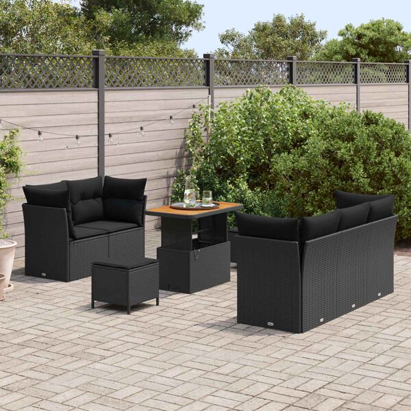 vidaXL Havesofa S&aelig;t med pude 8 pcs Sort polyrattan