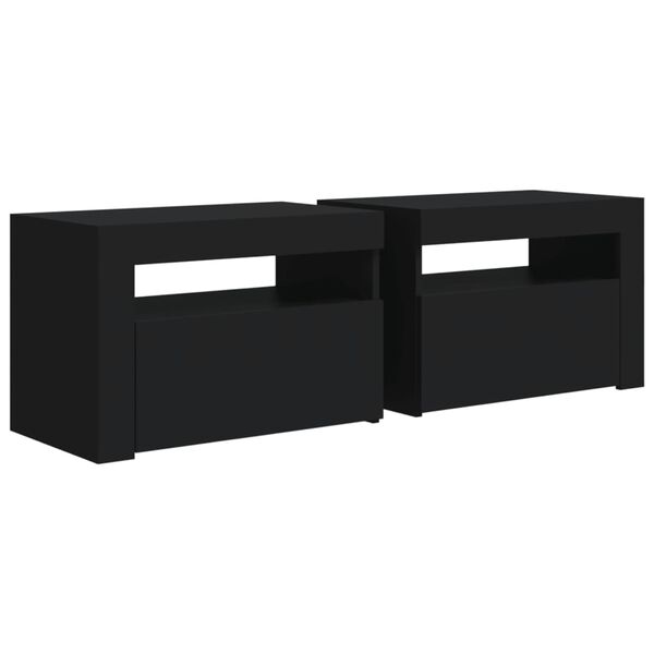 vidaXL sengeborde med LED-lys 2 stk. 60x35x40 cm sort