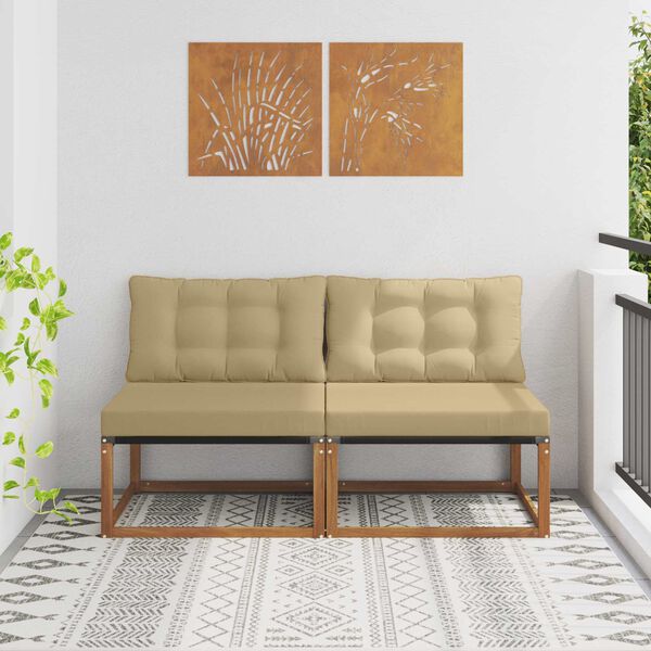 vidaXL 2 Stk Udend&oslash;rs Mellem Sofa Massivt Akacietr&aelig; Naturfarvet