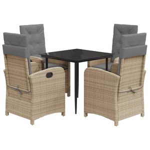 vidaXL spisebordss&aelig;t til haven 5 dele med hynder polyrattan beige