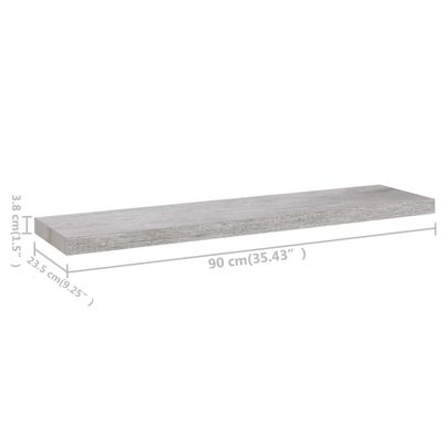 vidaXL svævehylder 4 stk. 90x23,5x3,8 cm MDF betongrå