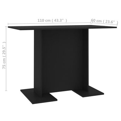 vidaXL spisebord 110x60x75 cm konstrueret træ sort