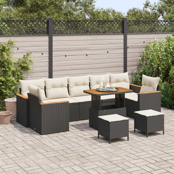 vidaXL Havesofa S&aelig;t 10 pcs Sort polyrattan