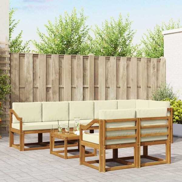 vidaXL Udend&oslash;rs sofagruppe med pude 9 pcs Naturlig og Fl&oslash;de