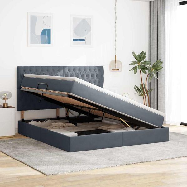 vidaXL Seng med opbevaring og madras M&oslash;rkegr&aring; 160 x 200 cm Fl&oslash;jl