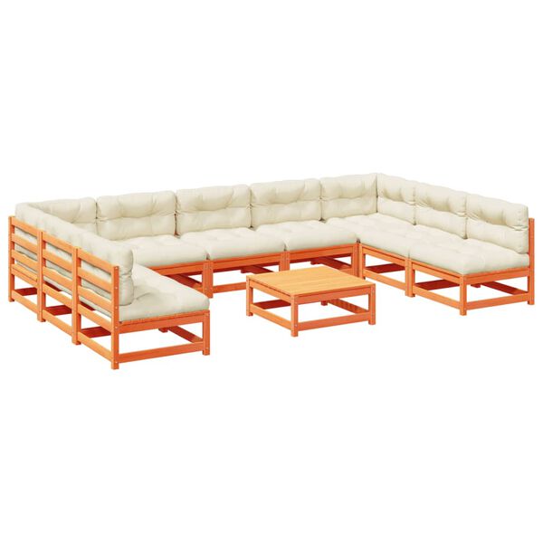 vidaXL sofas&aelig;t til haven 10 dele med hynder massivt fyr gyldenbrun