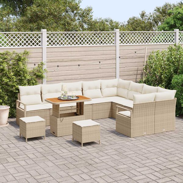 vidaXL Havesofa Sæt med pude 12 pcs Beige Poly rattan