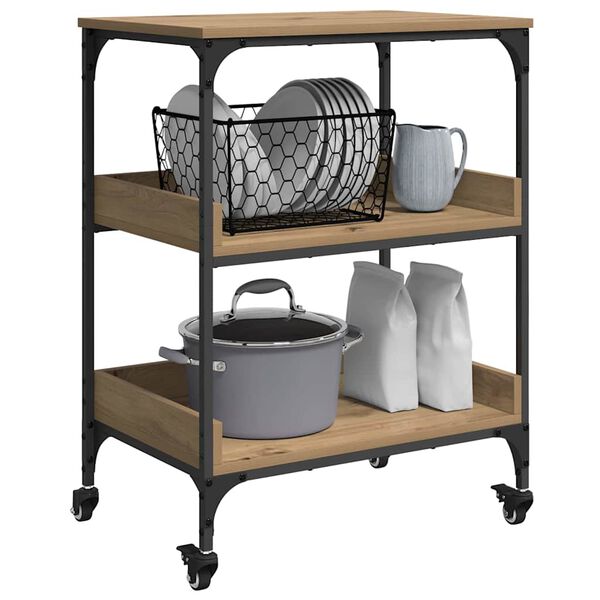 vidaXL K&oslash;kkenvogn Artisan Egetr&aelig; 60 x 41 x 80.5 cm Konstrueret tr&aelig;