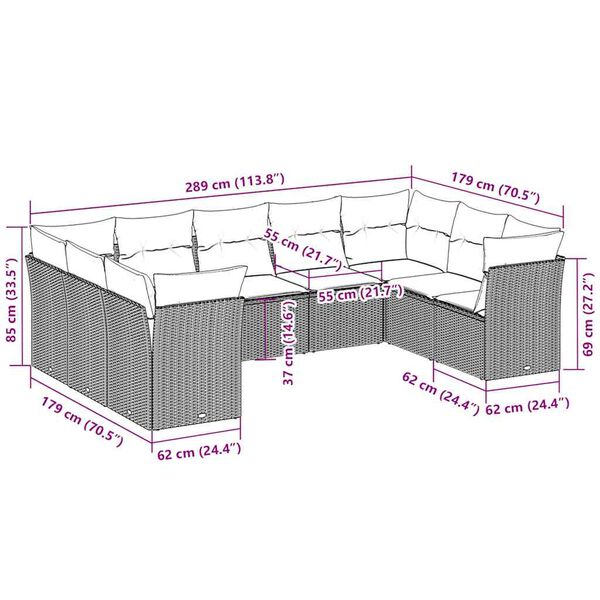 vidaXL sofasæt til haven 9 dele med hynder polyrattan lysegrå