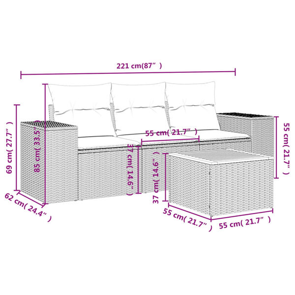 vidaXL sofas&aelig;t til haven 4 dele med hynder polyrattan beige