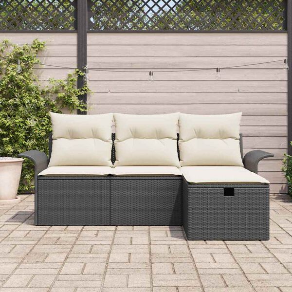 vidaXL Havesofa S&aelig;t med pude 4 pcs Sort og cremefarvet Poly rattan