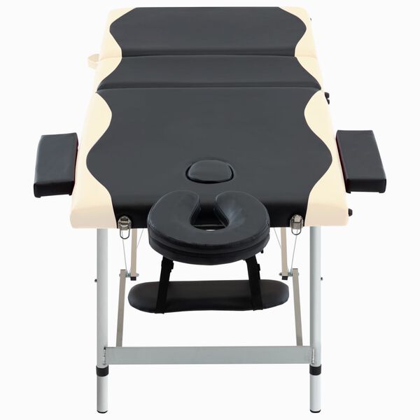 vidaXL sammenfoldeligt massagebord aluminiumsstel 3 zoner sort beige