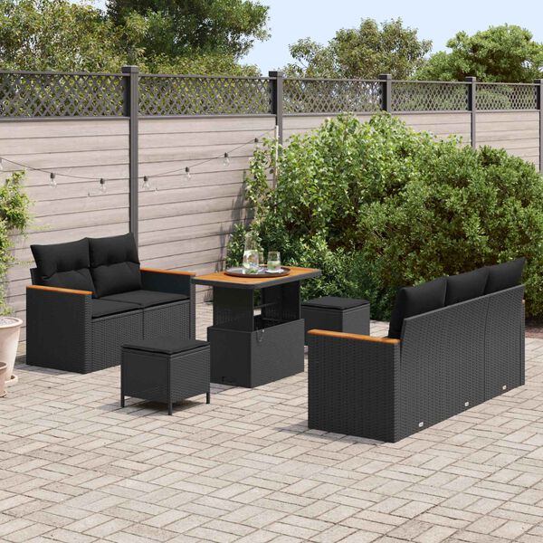 vidaXL Havesofa S&aelig;t 8 pcs Sort polyrattan