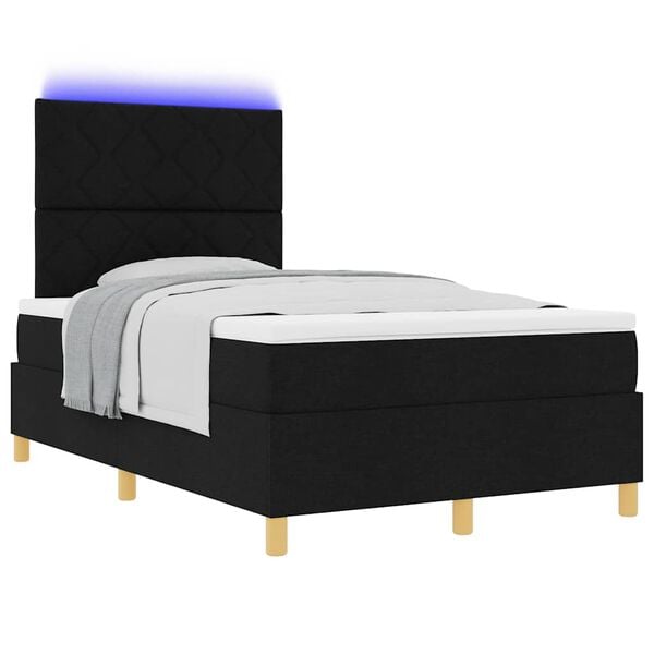 vidaXL LED Box Spring Bed med madras Sort 120 x 190 cm Stof