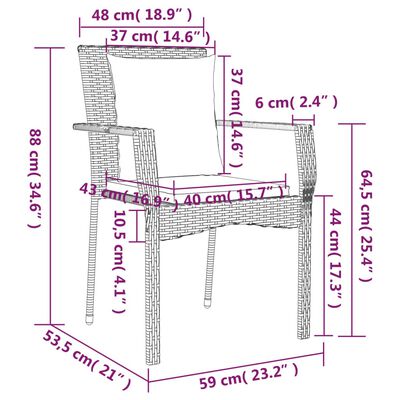 vidaXL spisebordssæt til haven 5 dele m. hynder polyrattan sort og grå