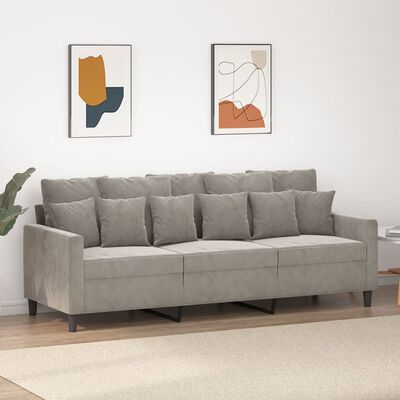 vidaXL 3-personers sofa 180 cm velour lysegrå