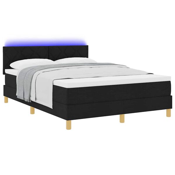 vidaXL LED Box Spring Bed med madras med LED Sort 140 x 200 cm Stof