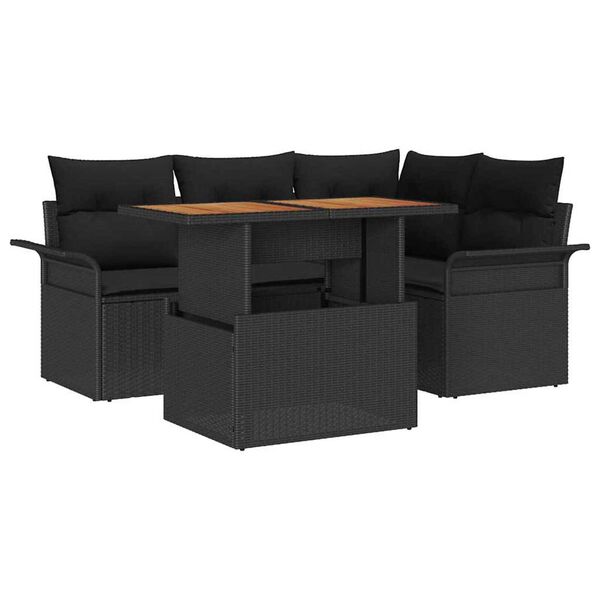 vidaXL Havesofa Sæt med opbevaring 5 pcs Sort Poly rattan