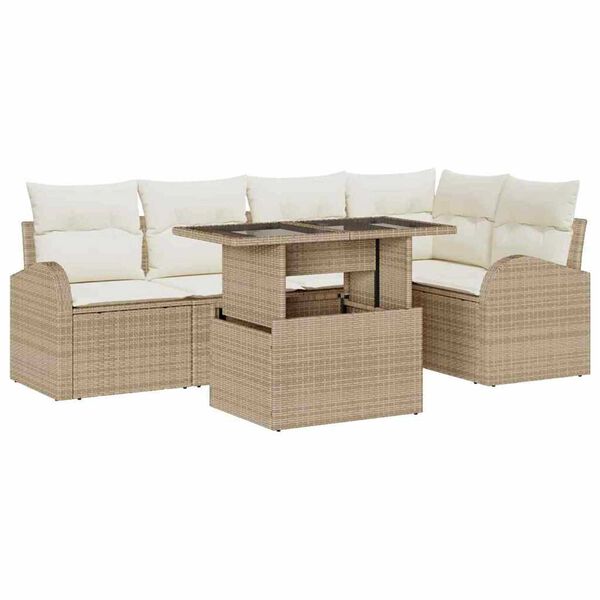 vidaXL Havesofa S&aelig;t med pude med opbevaring 6 pcs Beige Poly rattan