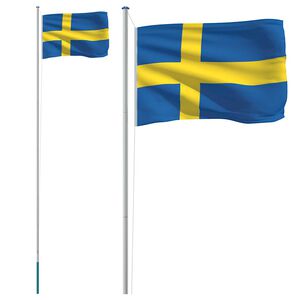 vidaXL Sverige flag og flagstang 6,08 m aluminium