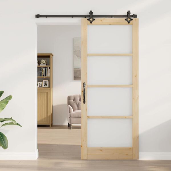 vidaXL Skyded&oslash;r Naturfarvet 86 x 211 cm Massivt fyrretr&aelig; og glas