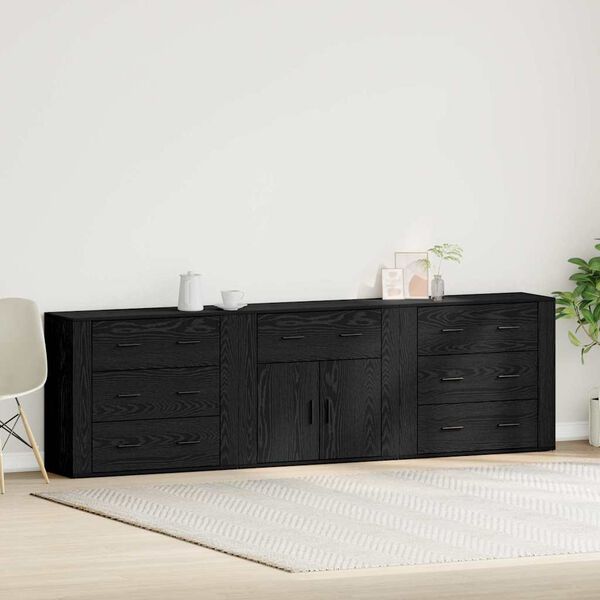 vidaXL Sideboard med skuffe Sort eg 240 x 33 x 70 cm Konstrueret tr&aelig;