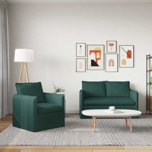 vidaXL Sofa S&aelig;t 2 pcs M&oslash;rkegr&oslash;n 196 x 82 x 85 cm Stof