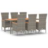 vidaXL spisebordssæt til haven 7 dele med hynder polyrattan grå
