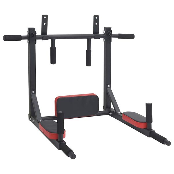 VidaXL Pull Up Bar Dip Station Sort og rød 89 x 59 x 70 cm