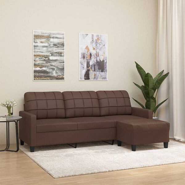 vidaXL 3-personers sofa med fodskammel 180 cm kunstl&aelig;der brun