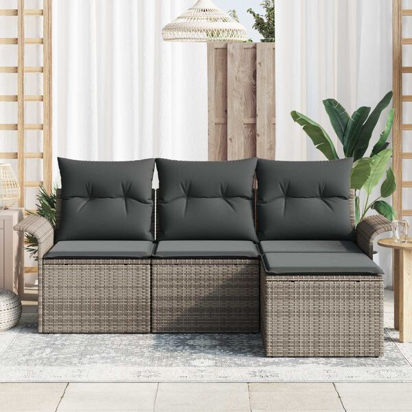 vidaXL Sofa S&aelig;t med pude 4 pcs Gr&aring; polyrattan