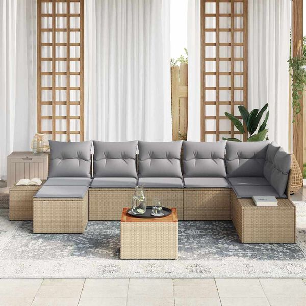 vidaXL Havesofa S&aelig;t med pude 8 pcs Beige polyrattan