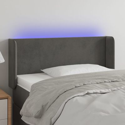 vidaXL sengegavl med LED-lys 83x16x78/88 cm fløjl mørkegrå