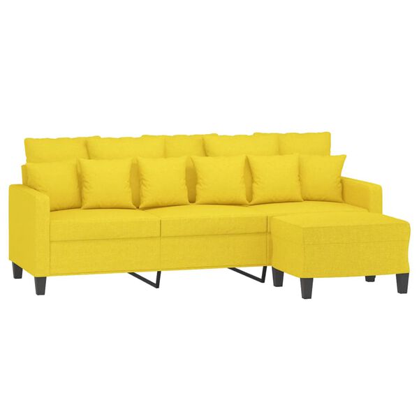 vidaXL 3-personers sofa med fodskammel 180 cm stof lysegul