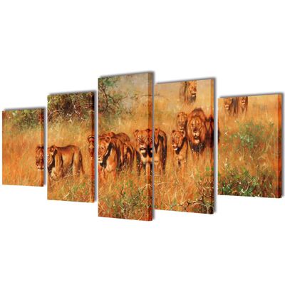 Kanvasbilledsæt løver 200 x 100 cm