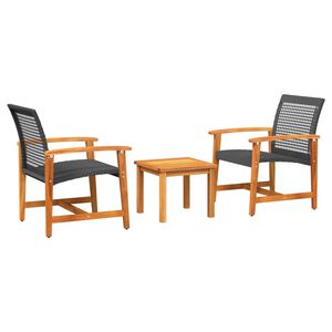 vidaXL bistros&aelig;t 3 dele polyrattan og akacietr&aelig; sort