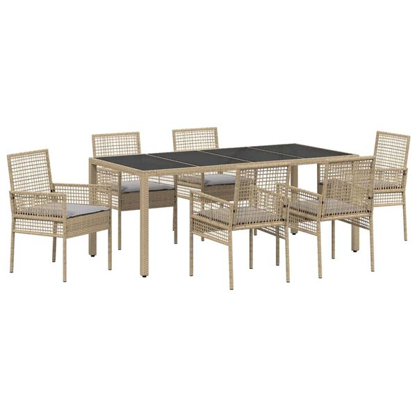 vidaXL Have Spisebordss&aelig;t 7 pcs Beige polyrattan