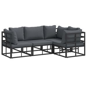 vidaXL Havesofa S&aelig;t med pude 4 pcs Sort Aluminium