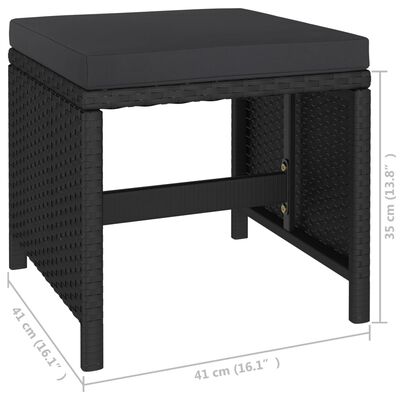 vidaXL udendørs spisebordssæt 6 dele med hynder polyrattan sort