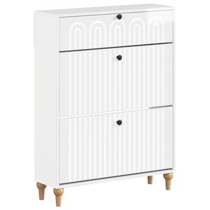 vidaXL Sko skab ALKMAAR 78 x 24 x 103 cm Konstrueret tr&aelig; Hvid h&oslash;jglans