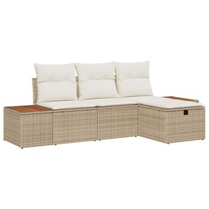 vidaXL Havesofa S&aelig;t med pude 4 pcs Beige Poly rattan
