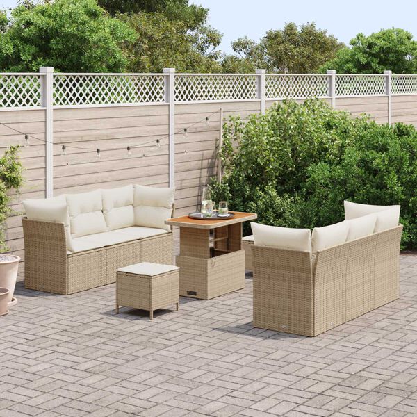vidaXL Havesofa S&aelig;t 9 pcs Beige polyrattan