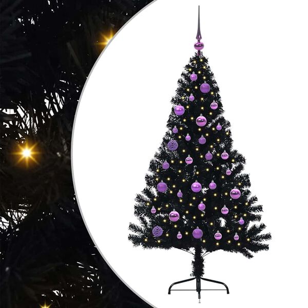 vidaXL Kunstig Forbelyst Juletr&aelig; med 150 LED'er Sort 150 cm PVC