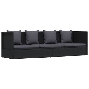 vidaXL haveseng med hynde og puder polyrattan sort