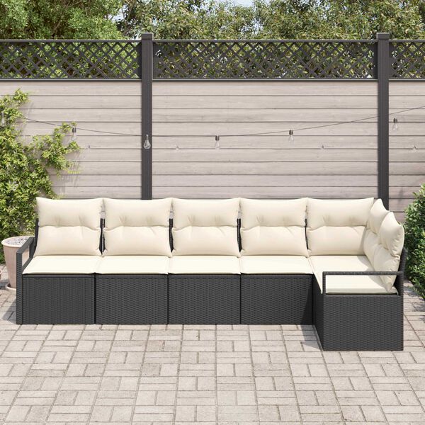 vidaXL Havesofa S&aelig;t med pude 6 pcs Sort og Hvid polyrattan