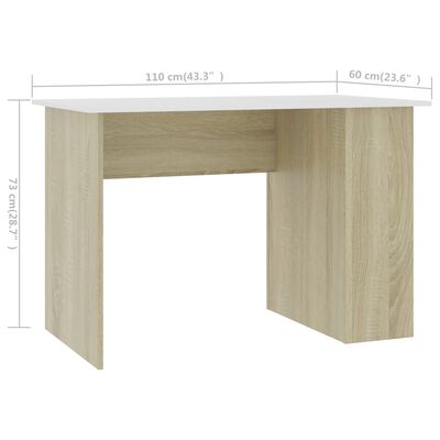 vidaXL skrivebord 110x60x73 cm konstrueret træ hvid og sonoma-eg